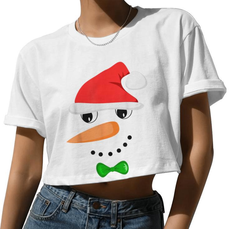 Cute Santa Snowman Face Christmas Snowman Costume Women Cropped T-shirt