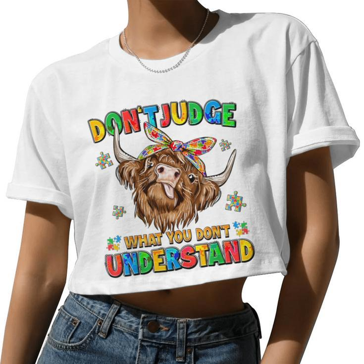 Dont Judge Understand Autism Awareness Day Cow Womens Women Cropped T-shirt