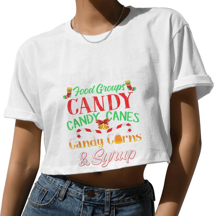 Four Main Food Groups Elf Buddy Christmas Pajama Shirt Xmas Women Cropped T-shirt