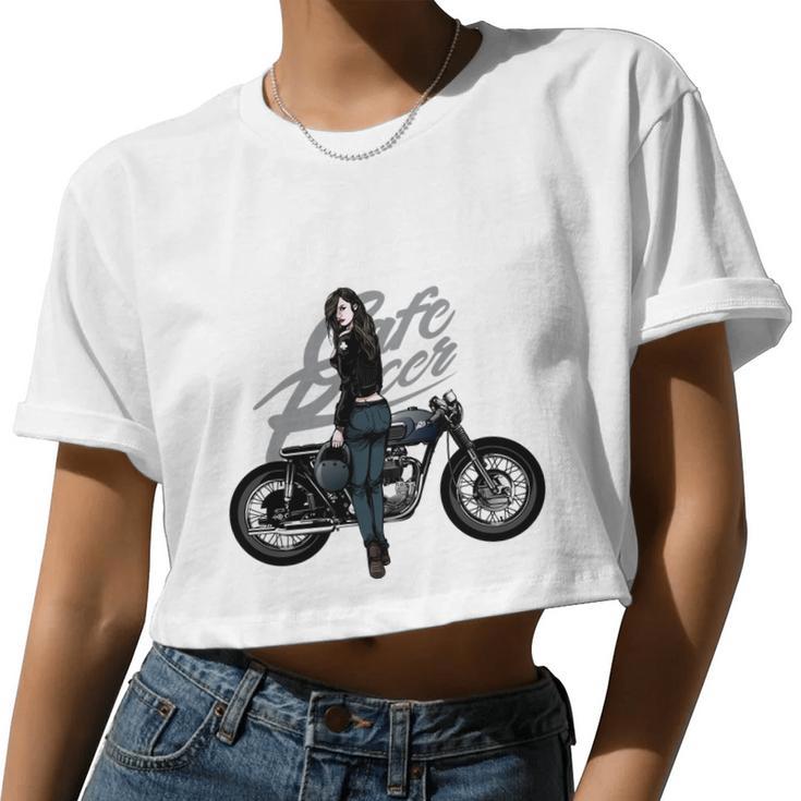 Girl With Vintage Car Women Cropped T-shirt