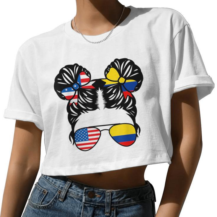 Half American Half Colombian Girl Usa Colombia Flag Patriot Women Cropped T-shirt