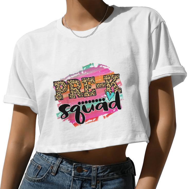 Prek Squad Leopard Back To School Women Cropped T-shirt