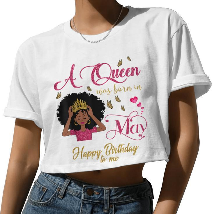 A Queen Was Born In May Black Queen Women Cropped T-shirt