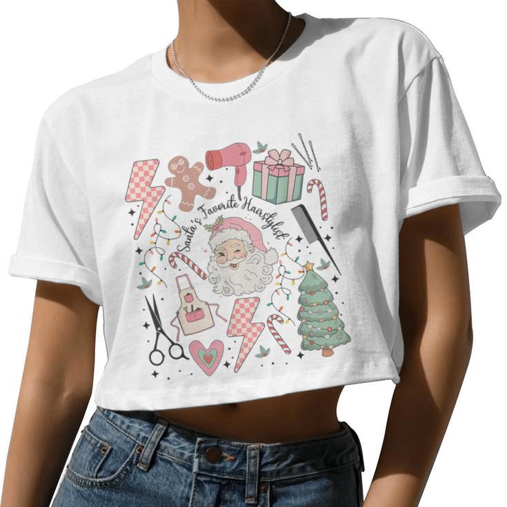 Retro Christmas Hairstylist Santas Favorite Hair Stylist Women Cropped T-shirt