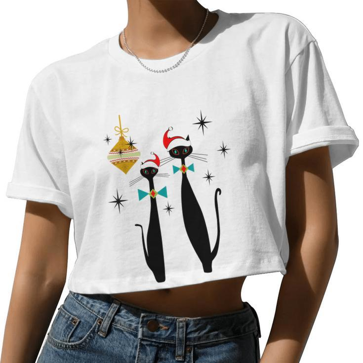 Retro Mid Century Modern Cool Cat Christmas Tshirt Women Cropped T-shirt
