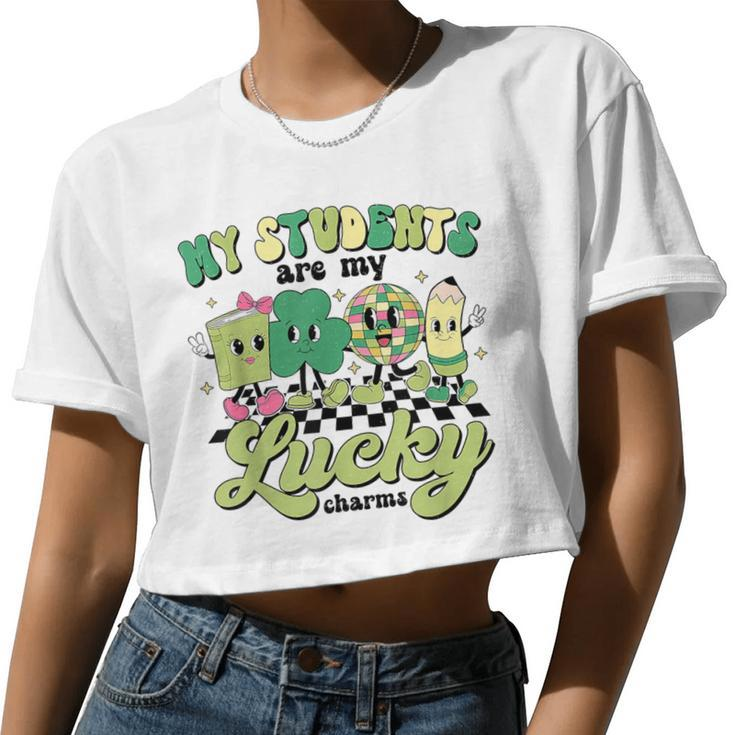 Retro My Students Are My Lucky Charms Disco Ball Teacher Women Cropped T-shirt