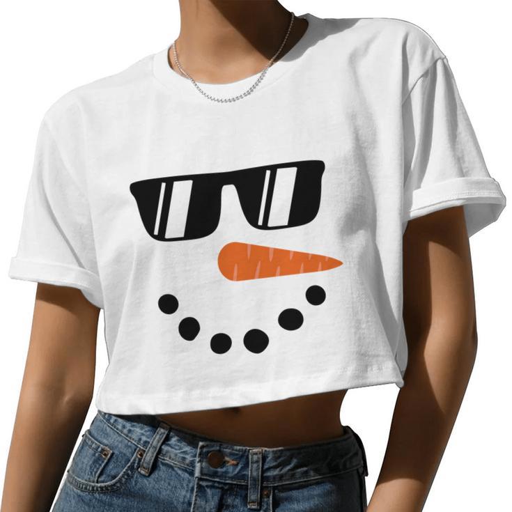 Snowman Face Shirt For Boys Kids Toddlers Glasse Christmas Winter Women Cropped T-shirt