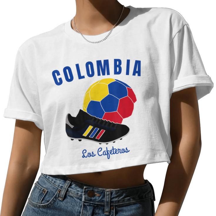 Soccer Boot Ball Cafeteros Colombia Flag Football Women Women Cropped T-shirt