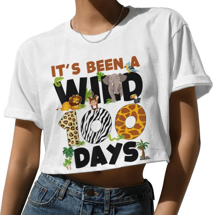 Wild 100 Days Safari Jungle 100Th Day Of School Boys Girls Women Cropped T-shirt