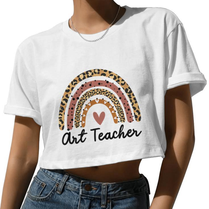 Art Teacher Rainbow Leopard Teacher School Women Cropped T-shirt