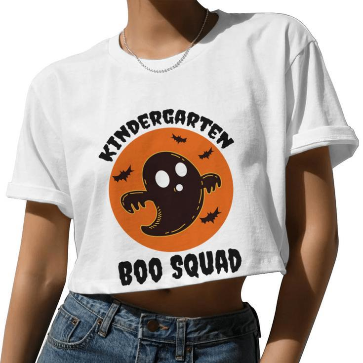 Kindergarten Boo Squad Halloween Teacher Student Ideas Women Cropped T-shirt