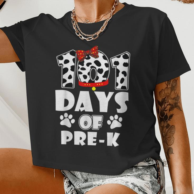 101 Days School Pre K Dog 100 Days Smarter Students Teachers Women Cropped T-shirt