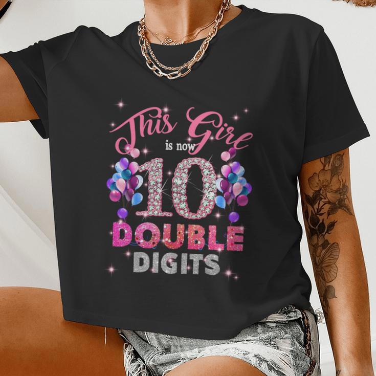 10Th Birthday This Girl Is Now 10 Double Digits Meaningful Women Cropped T-shirt