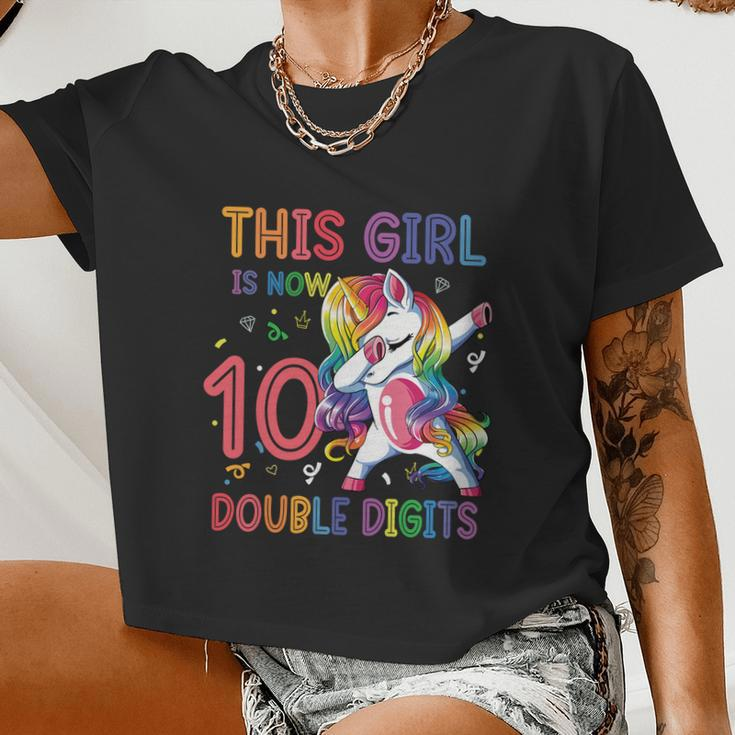 10Th Birthday Girls This Girl Is Now 10 Double Digits Women Cropped T-shirt