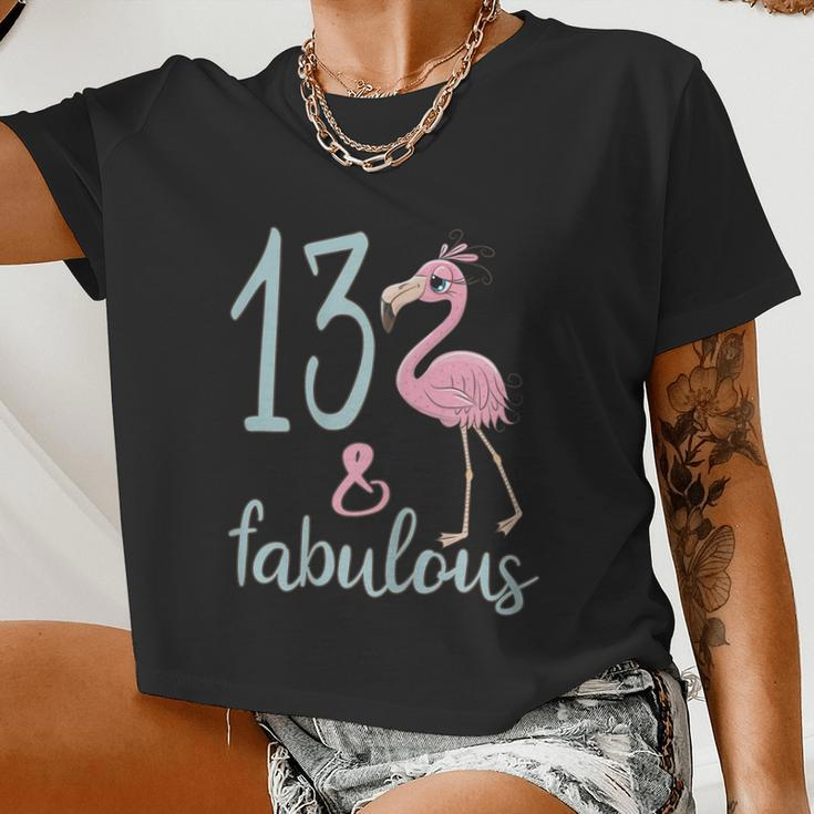 13Th Birthday Flamingo Outfit Girls 13 Year Old Bday Women Cropped T-shirt