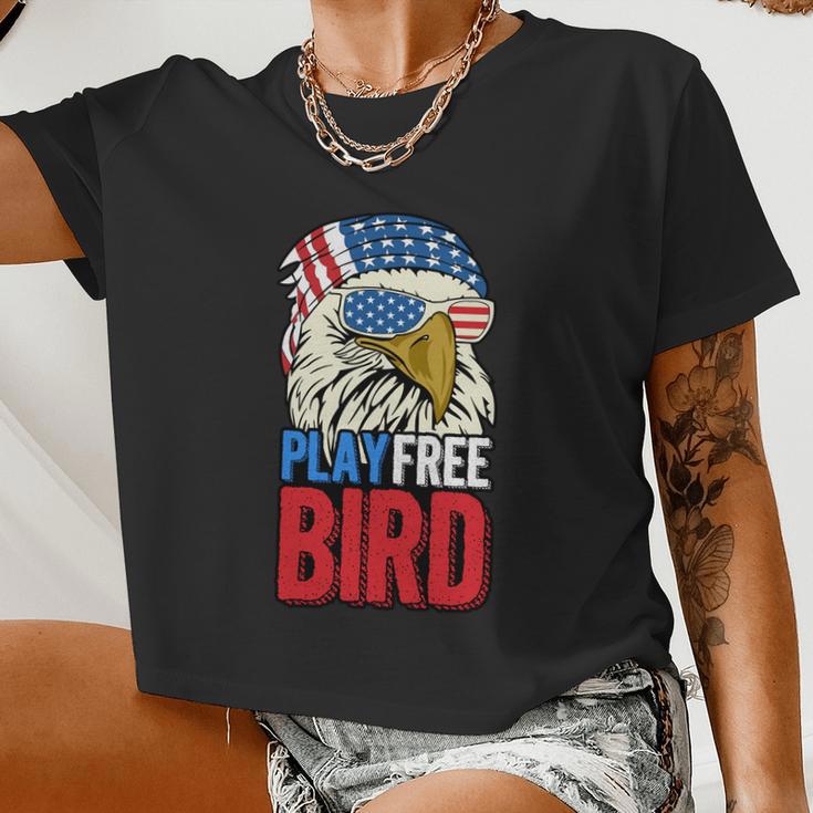 4Th Of July American Flag Bald Eagle Mullet Play Free Bird Women Cropped T-shirt