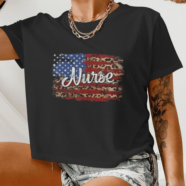 4Th July Independence Day American Flag Cute Graphic Nurse Women Cropped T-shirt