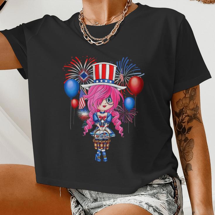 4Th Of July Japanese Anime Merch Cute Manga Teen Girls Women Women Cropped T-shirt