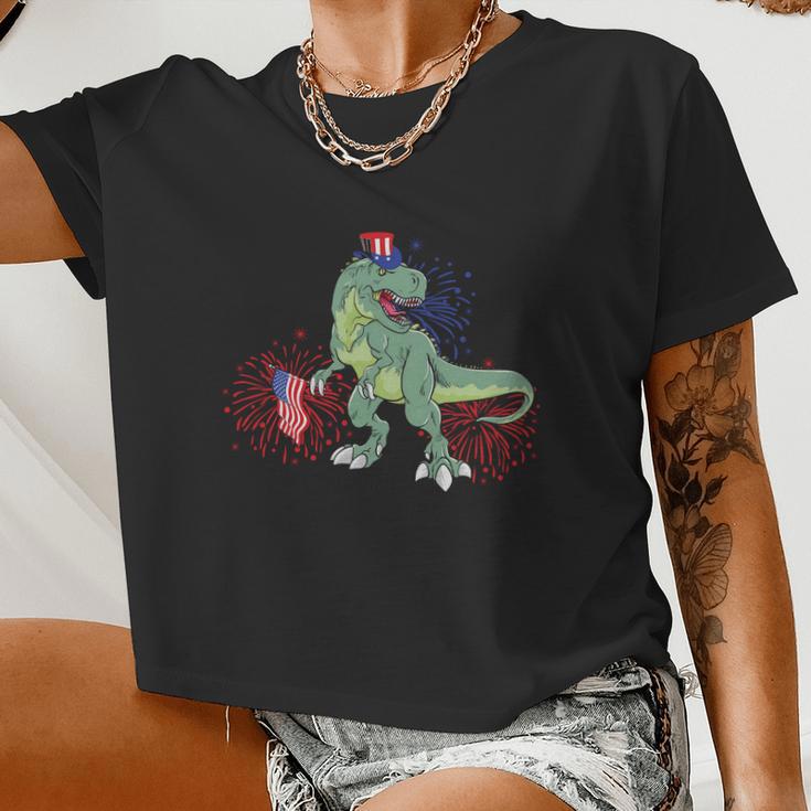 American Flag Dinosaur Plus Size Shirt For Men Women Family And Women Cropped T-shirt