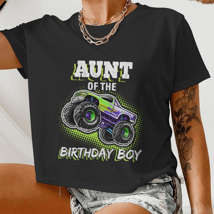 Aunt Of The Birthday Boy Monster Truck Birthday Women Cropped T-shirt