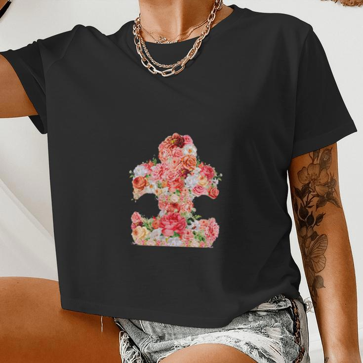 Autism Floral Puzzle Piece Autistic Art Women Cropped T-shirt