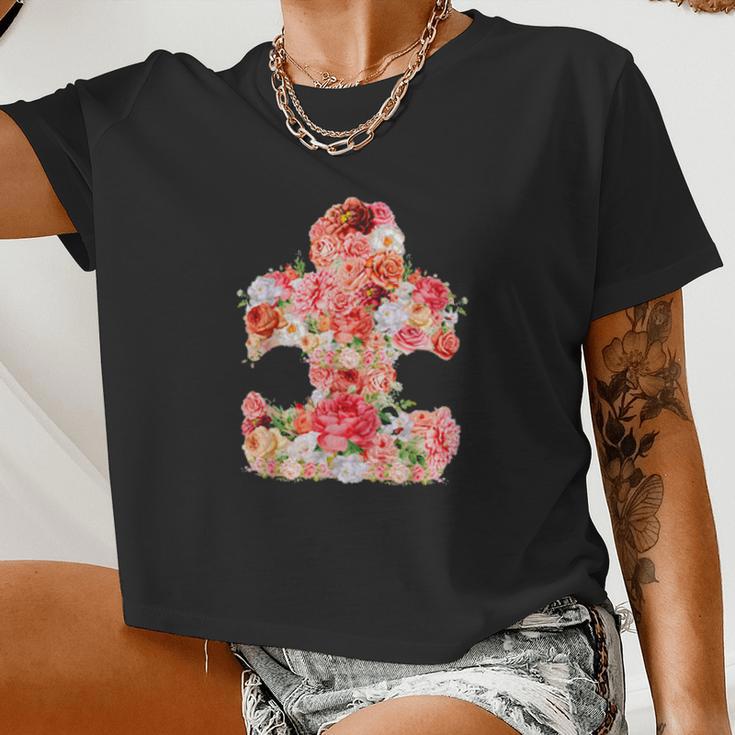 Autism Floral Puzzle Piece Women Cropped T-shirt