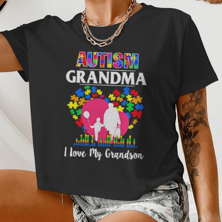 Autism Grandma I Love My Grandson Women Cropped T-shirt