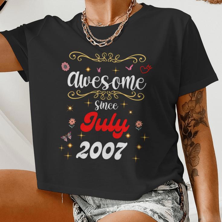 Awesome Since July 2007 Birthday Flowers Butterflies Women Cropped T-shirt