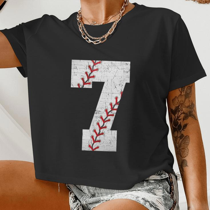 Baseball Softball Lover Seven Years Funy 7Th Birthday Boy Women Cropped T-shirt