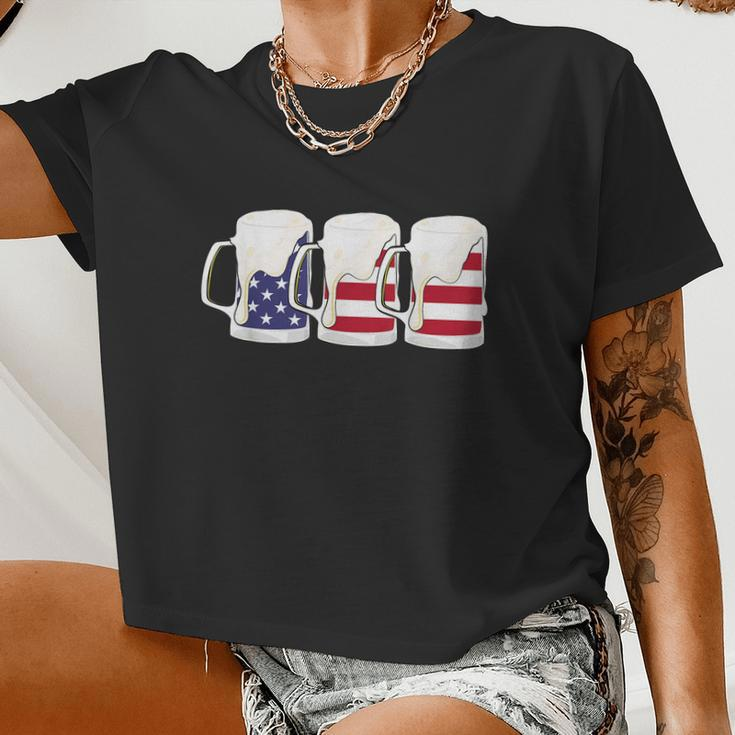 Beer American Flag Shirt 4Th Of July Men Women Merica Usa Women Cropped T-shirt
