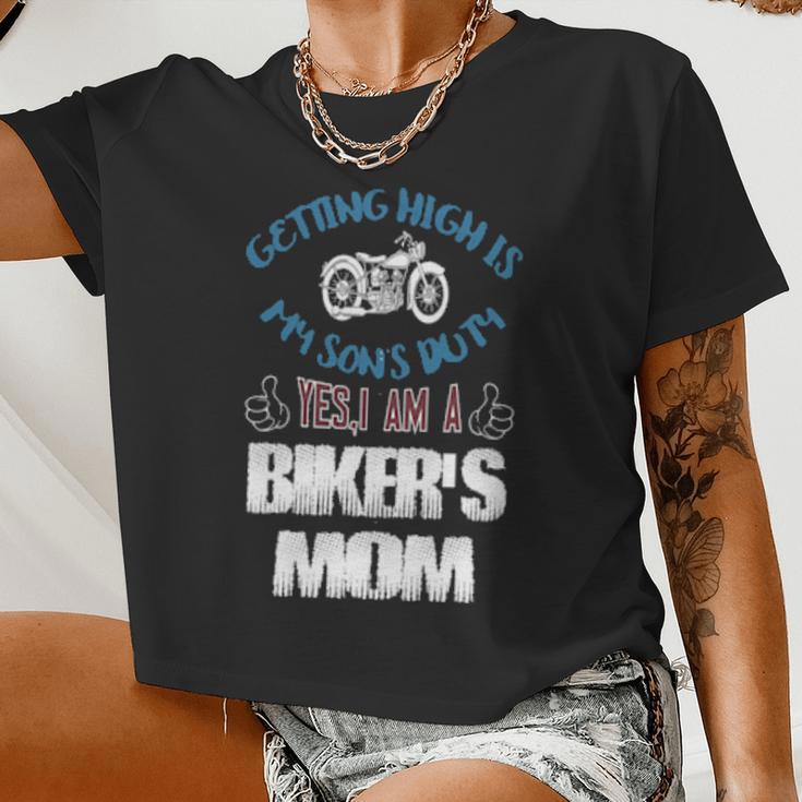 Biker's Mom Vintage Art Women Cropped T-shirt