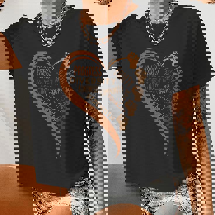 Black History Fists Diversity Equity Melanin African Women Women Cropped T-shirt