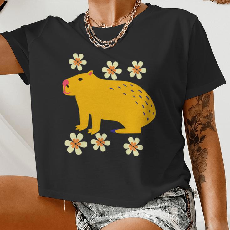 Capybara Flower Lovers Animal Pet Cute Cartoon Comic Women Cropped T-shirt