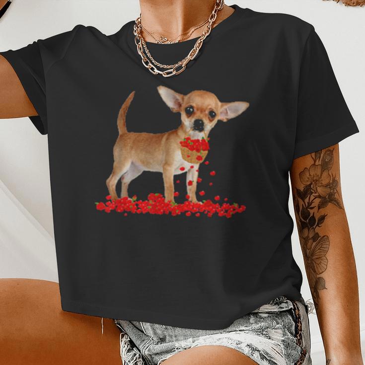 Chihuahua Valentine's Day Dog Dad Dog Mom Flowers Women Cropped T-shirt