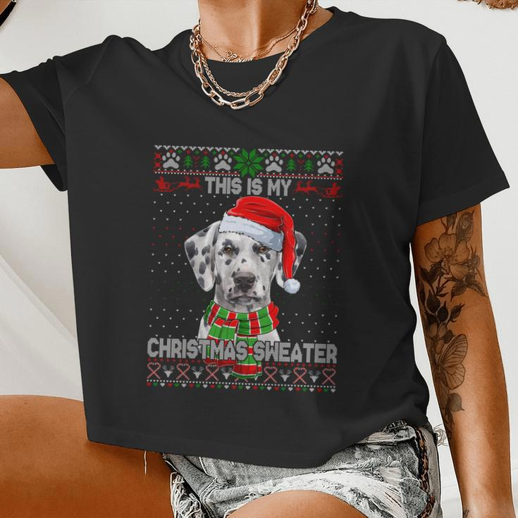 This Is My Christmas Sweater Dalmatian Santa Scarf Ugly Xmas Women Cropped T-shirt