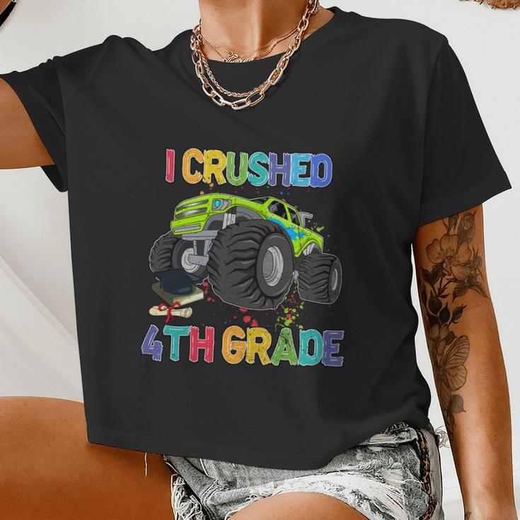 I Crushed 4Th Grade Monter Truck Back To School Women Cropped T-shirt