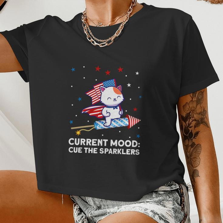 Current Mood Cue The Sparklers 4Th Of July Women Cropped T-shirt
