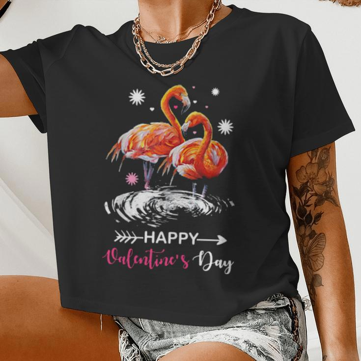Cute Flamingo Valentine Day Women Women Cropped T-shirt