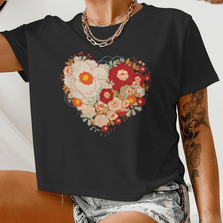 Cute Valentines Day Flowers Heart Women Cropped T-shirt