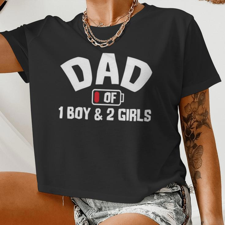 Dad Of One Boy And Two Girls Women Cropped T-shirt