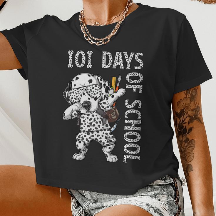 Dalmatian Dog Dabbing 101 Days Of School Dalmatian Dog Teachers Kids 66 Dalmatian Lover Women Cropped T-shirt