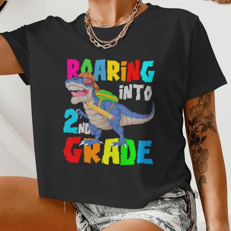 Dinosaur Roaring Into 2Nd Grade Women Cropped T-shirt