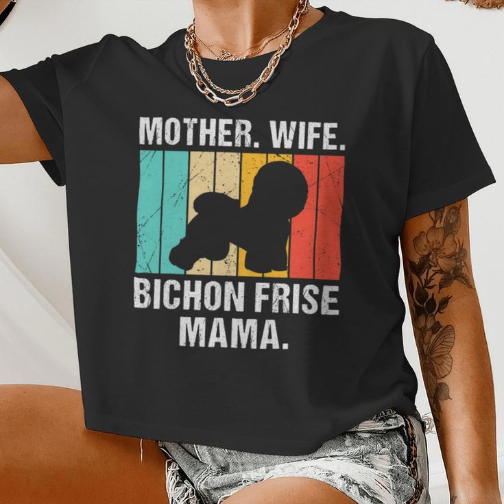 Dog Bichon Frise Mother Wife Bichon Frise Mama Retro Vintage Bichon Frise Women Cropped T-shirt