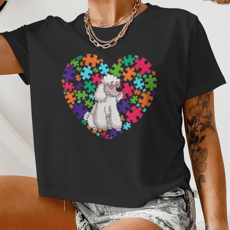 Dog Dad Dog Mom Autism Awareness Poodle Women Cropped T-shirt