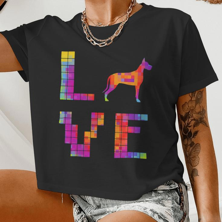 Dog Mom Great Dane Shirts Dog Lover Pixel Art Women Cropped T-shirt