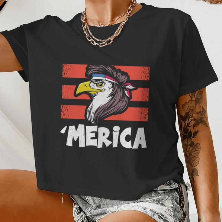 Eagle Mullet 4Th Of July 2021 Usa American Flag Merica Cool Women Cropped T-shirt