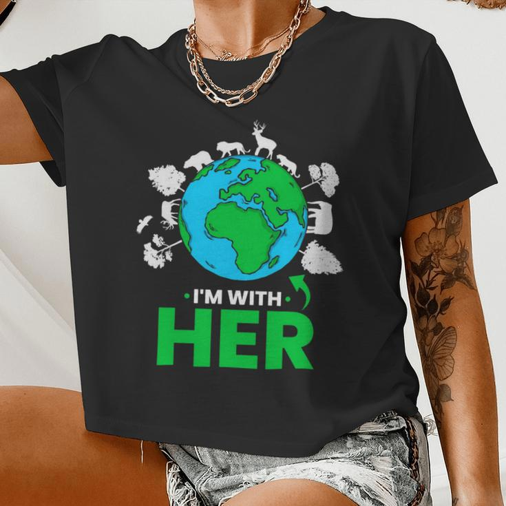 Earth Day Im With Her Mother Earth World Environmental Women Cropped T-shirt