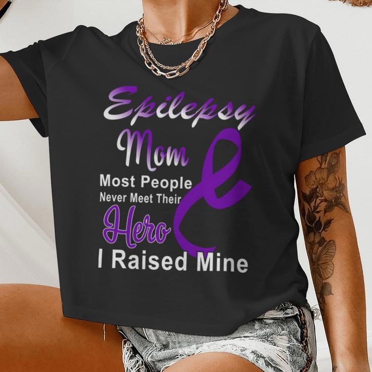 Epilepsy Mom Most People Never Meet Their Hero I Raised Mine Purple Ribbon Epilepsy Epilepsy Awareness Women Cropped T-shirt