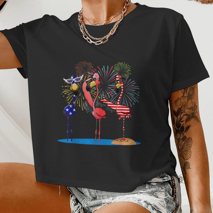 Flamingo 4Th Of July American Flag Flamingo Independence Women Cropped T-shirt