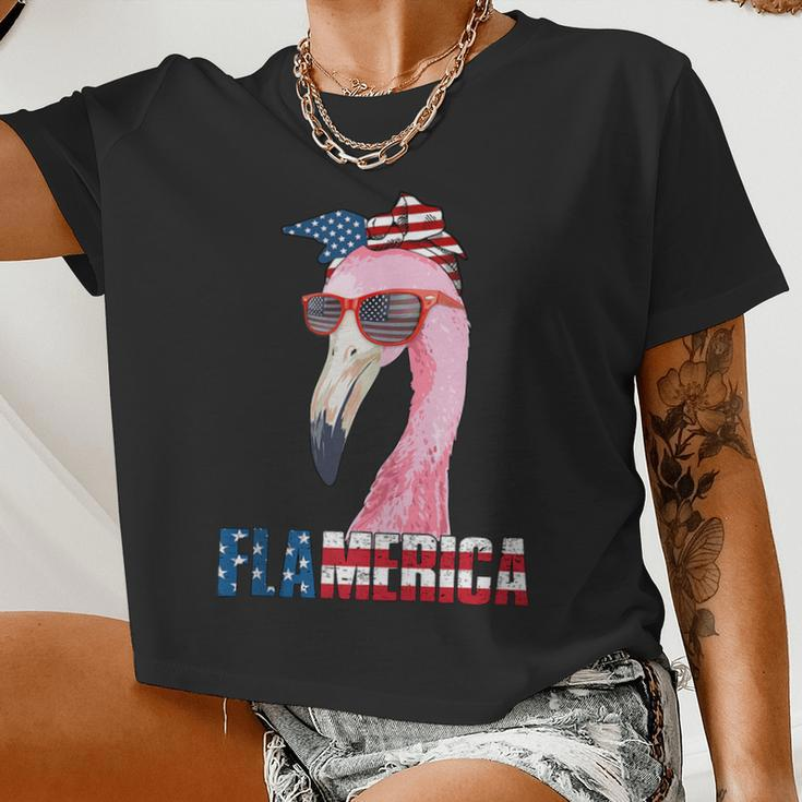 Flamingo 4Th Of July Flamerica Patriotic Women Cropped T-shirt